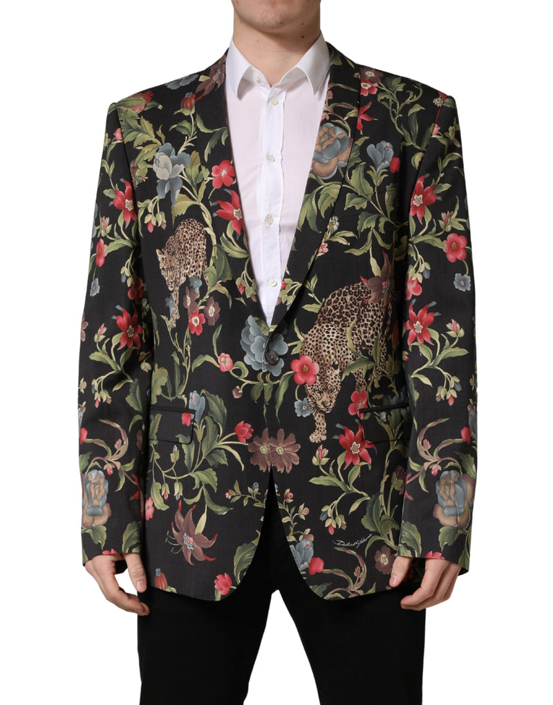 Dolce & Gabbana Multicolor Floral Leopard 1 Button Men Suit Jacket