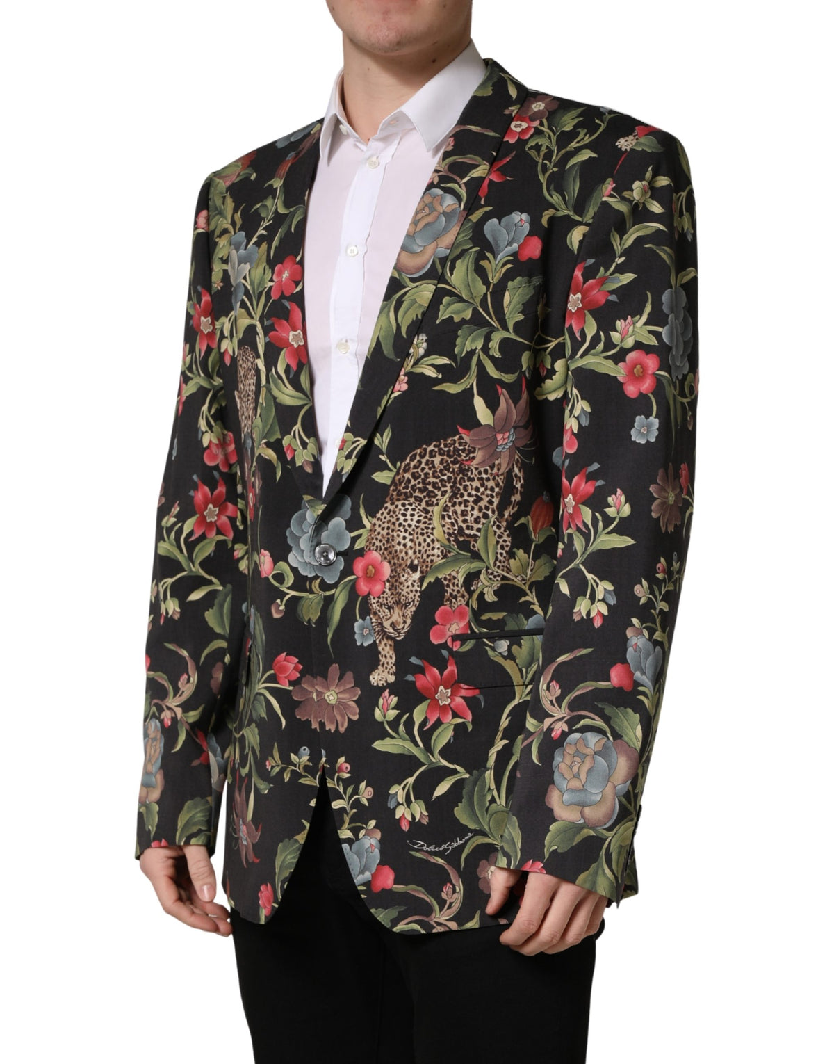 Veste de costume homme Dolce & Gabbana multicolore à motif floral léopard à 1 bouton