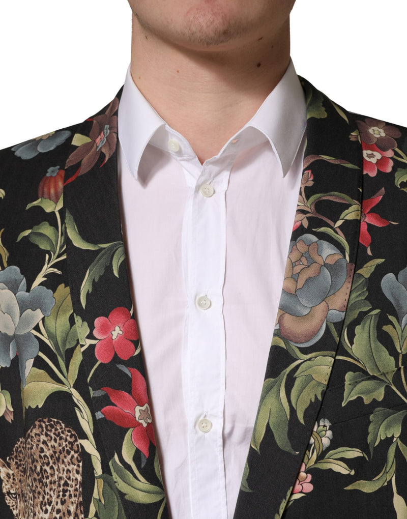 Dolce & Gabbana Multicolor Floral Leopard 1 Button Men Suit Jacket