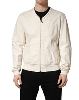 Veste Blouson Dolce & Gabbana en Denim de Coton Écru Entièrement Zippée