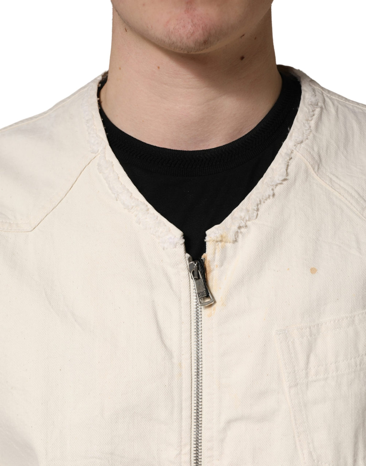 Veste Blouson Dolce & Gabbana en Denim de Coton Écru Entièrement Zippée
