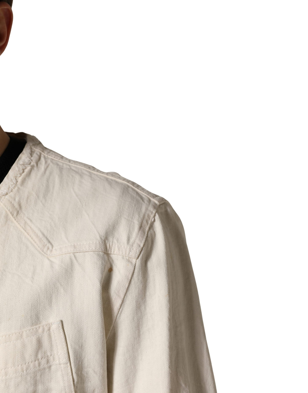 Veste Blouson Dolce & Gabbana en Denim de Coton Écru Entièrement Zippée