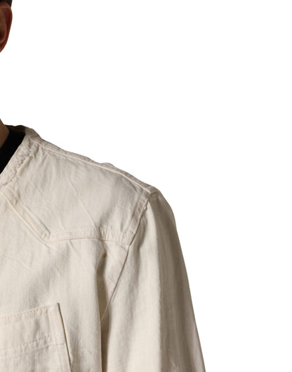 Veste Blouson Dolce & Gabbana en Denim de Coton Écru Entièrement Zippée