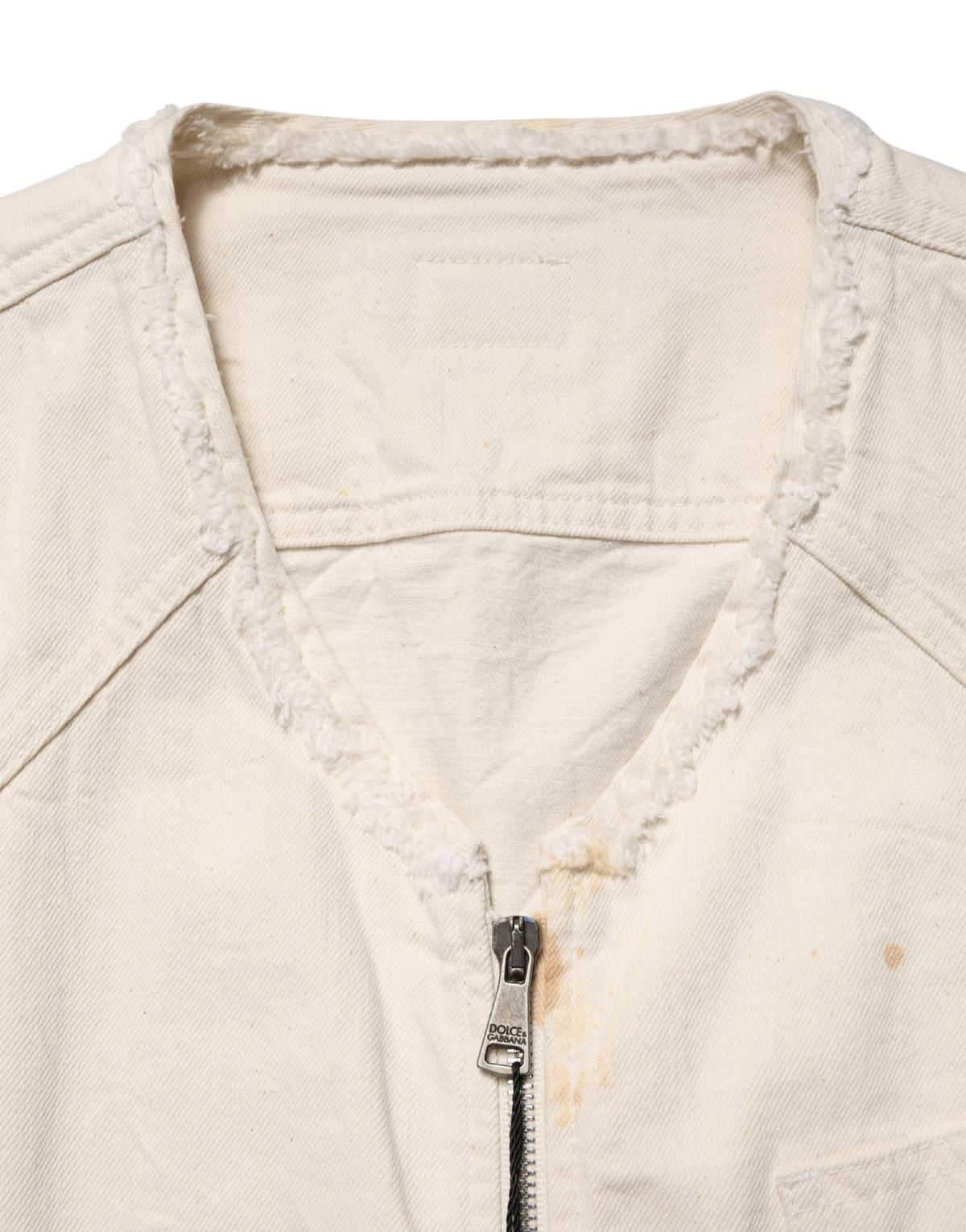 Veste Blouson Dolce & Gabbana en Denim de Coton Écru Entièrement Zippée