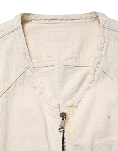 Veste Blouson Dolce & Gabbana en Denim de Coton Écru Entièrement Zippée