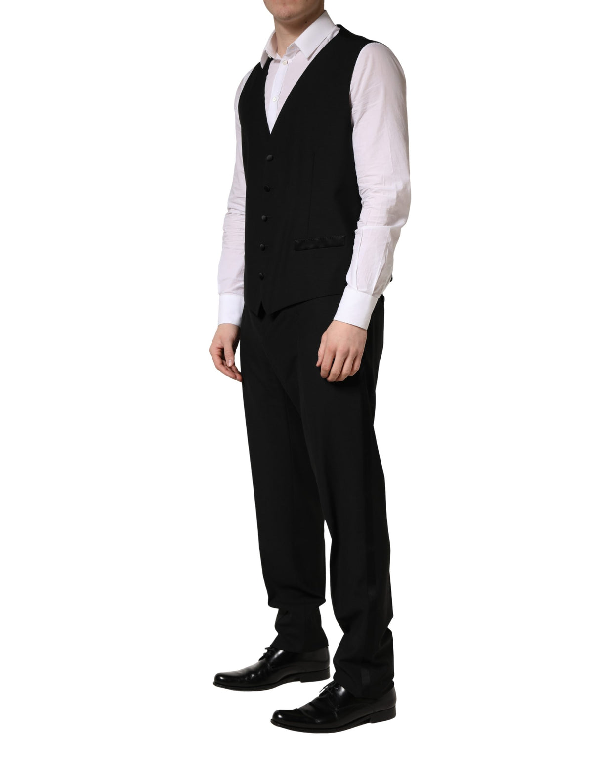 Dolce & Gabbana Black Wool Silk Saxophone Slim Fit 3Pc Suit