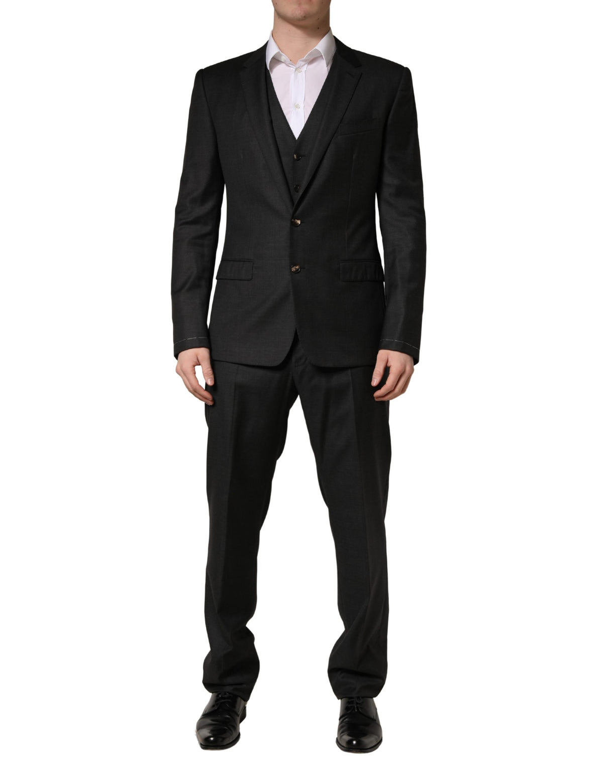 Dolce & Gabbana Black Wool Slim Fit Formal 3 Piece Suit