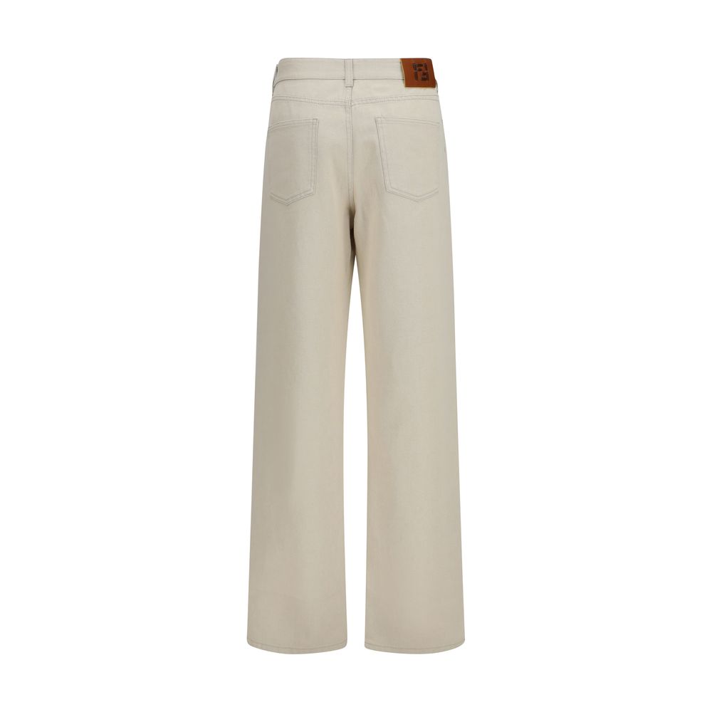 Fendi FF Reverse Beige Cotton Straight-Leg Jeans
