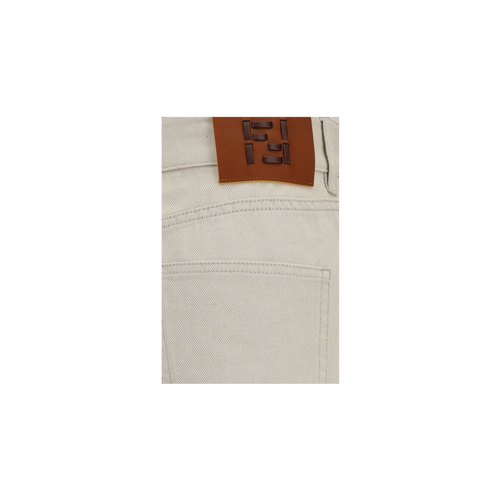 Fendi FF Reverse Beige Cotton Straight-Leg Jeans