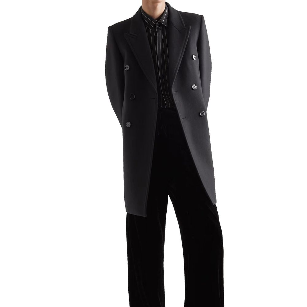 Manteau en laine noire Saint Laurent