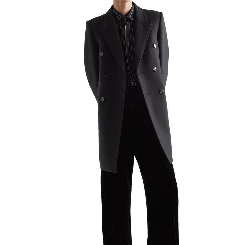 Manteau en laine noire Saint Laurent
