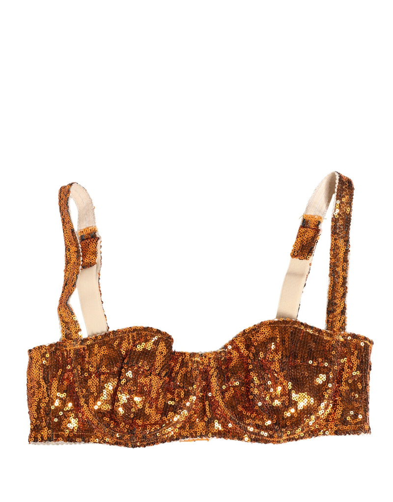 Dolce & Gabbana Gold Sequined Nylon Balconnet Bra