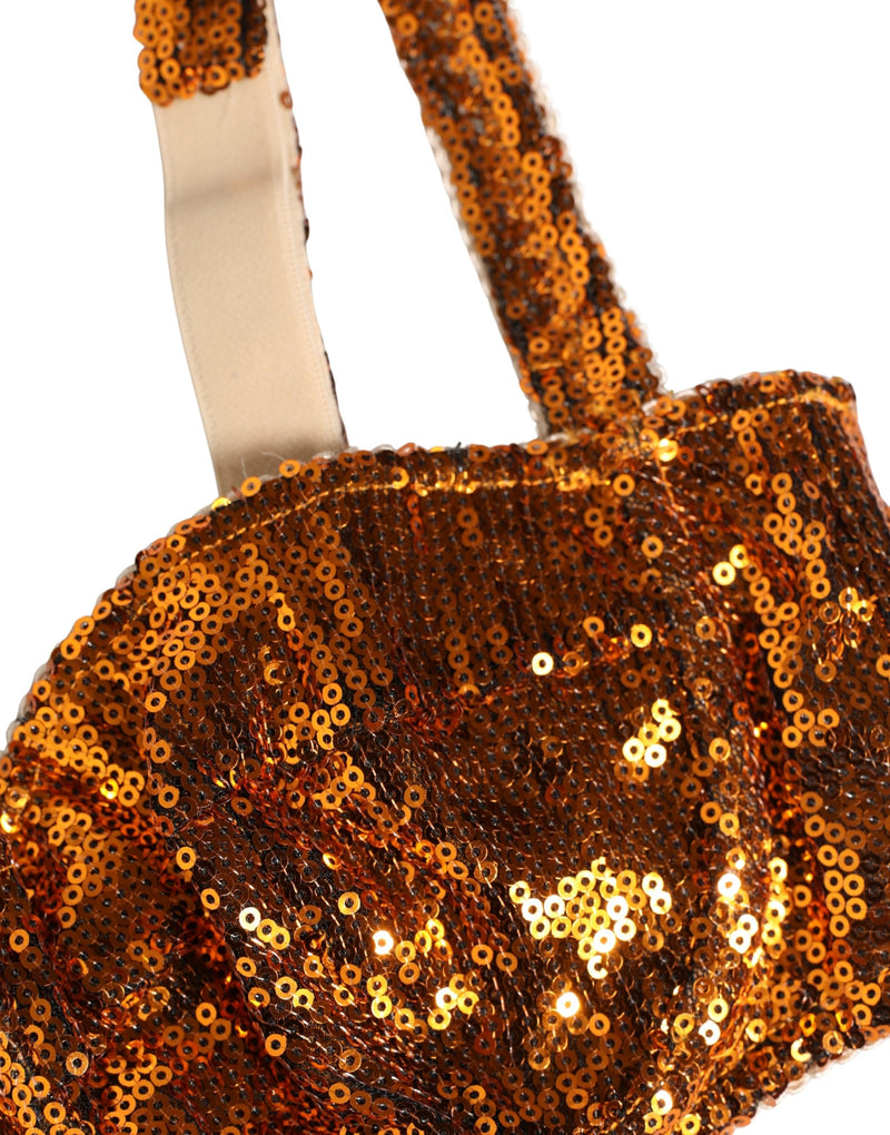 Dolce & Gabbana Gold Sequined Nylon Balconnet Bra
