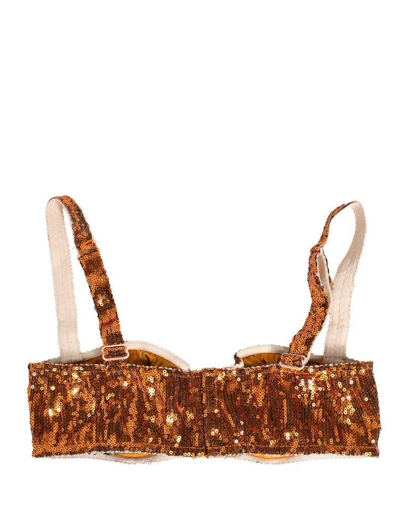 Dolce & Gabbana Gold Sequined Nylon Balconnet Bra