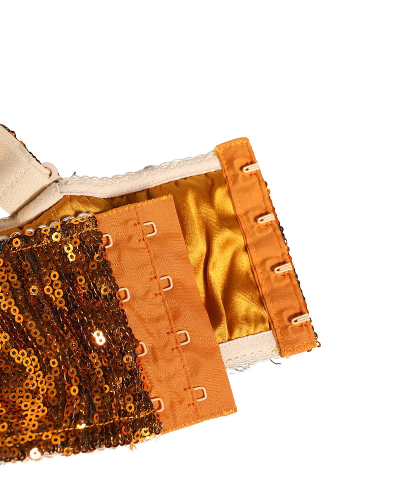 Dolce & Gabbana Gold Sequined Nylon Balconnet Bra