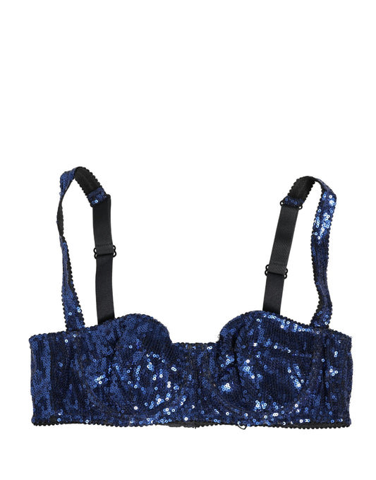 Dolce & Gabbana Blue Sequined Nylon Balconette Bra