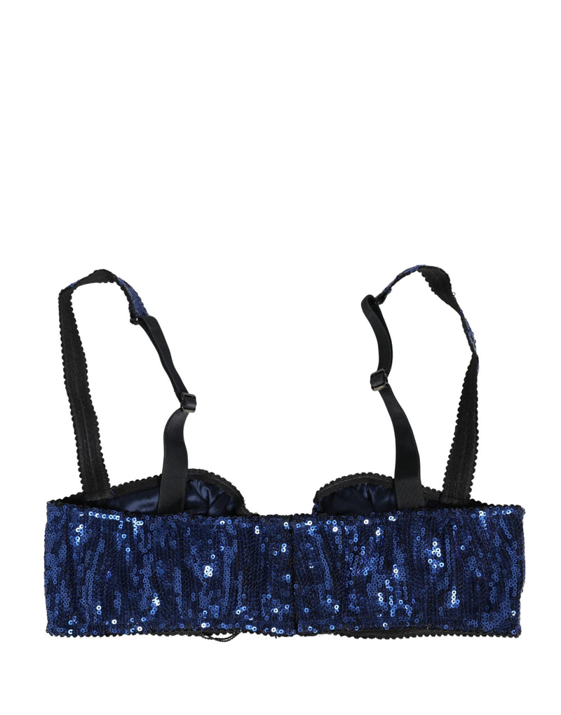 Dolce & Gabbana Blue Sequined Nylon Balconette Bra