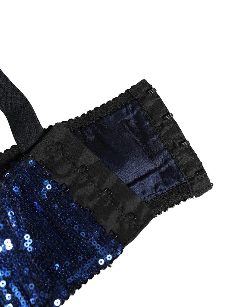 Dolce & Gabbana Blue Sequined Nylon Balconette Bra