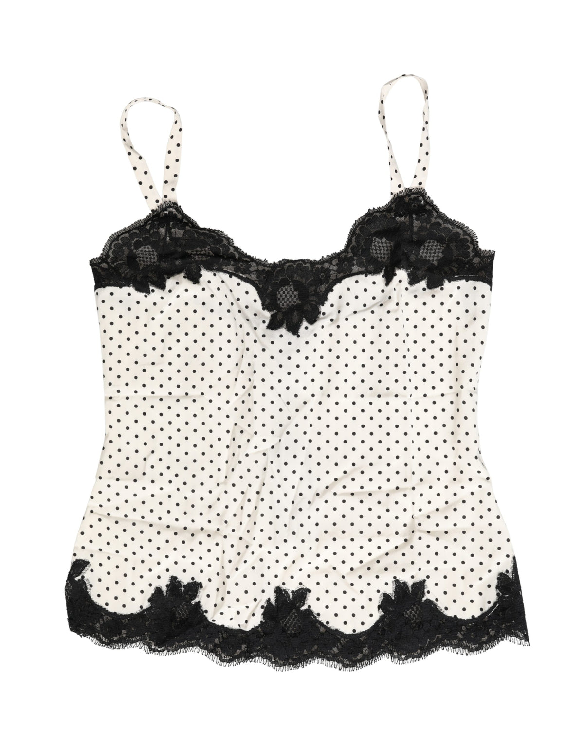 Dolce & Gabbana White Polka Dot Lace-Trimmed Camisole Top