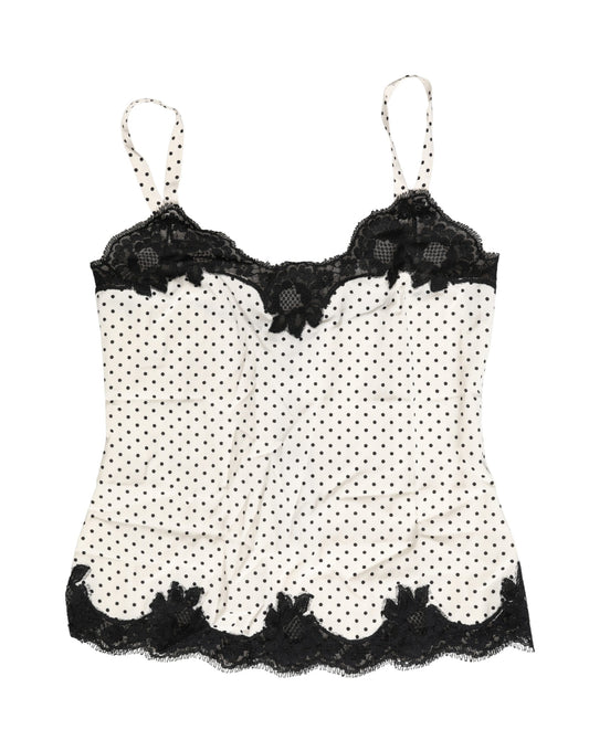 Dolce & Gabbana White Polka Dot Lace-Trimmed Camisole Top