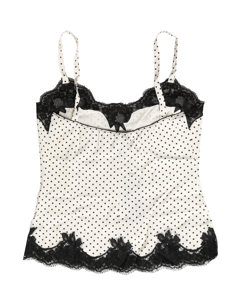 Dolce & Gabbana White Polka Dot Lace-Trimmed Camisole Top