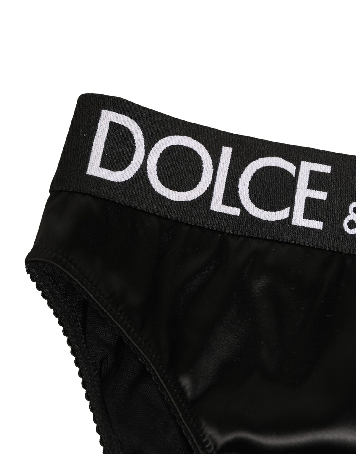 Dolce & Gabbana Black Satin High-Waist Brief Logo Women Underwear