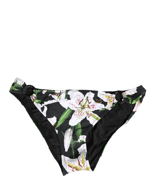 Dolce & Gabbana Black Lily Print Bikini Bottom Swimwear