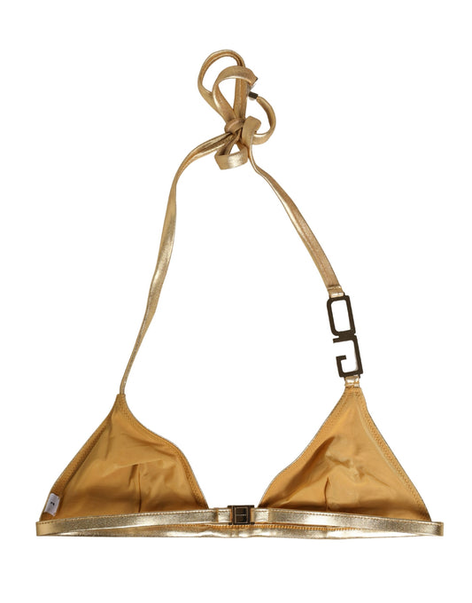 Dolce & Gabbana Gold-Tone Triangle Bikini Top DG Logo Swimwear