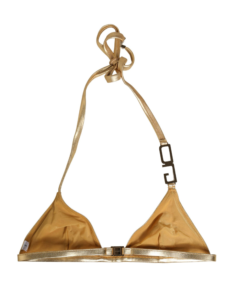 Dolce & Gabbana Gold-Tone Triangle Bikini Top DG Logo Swimwear