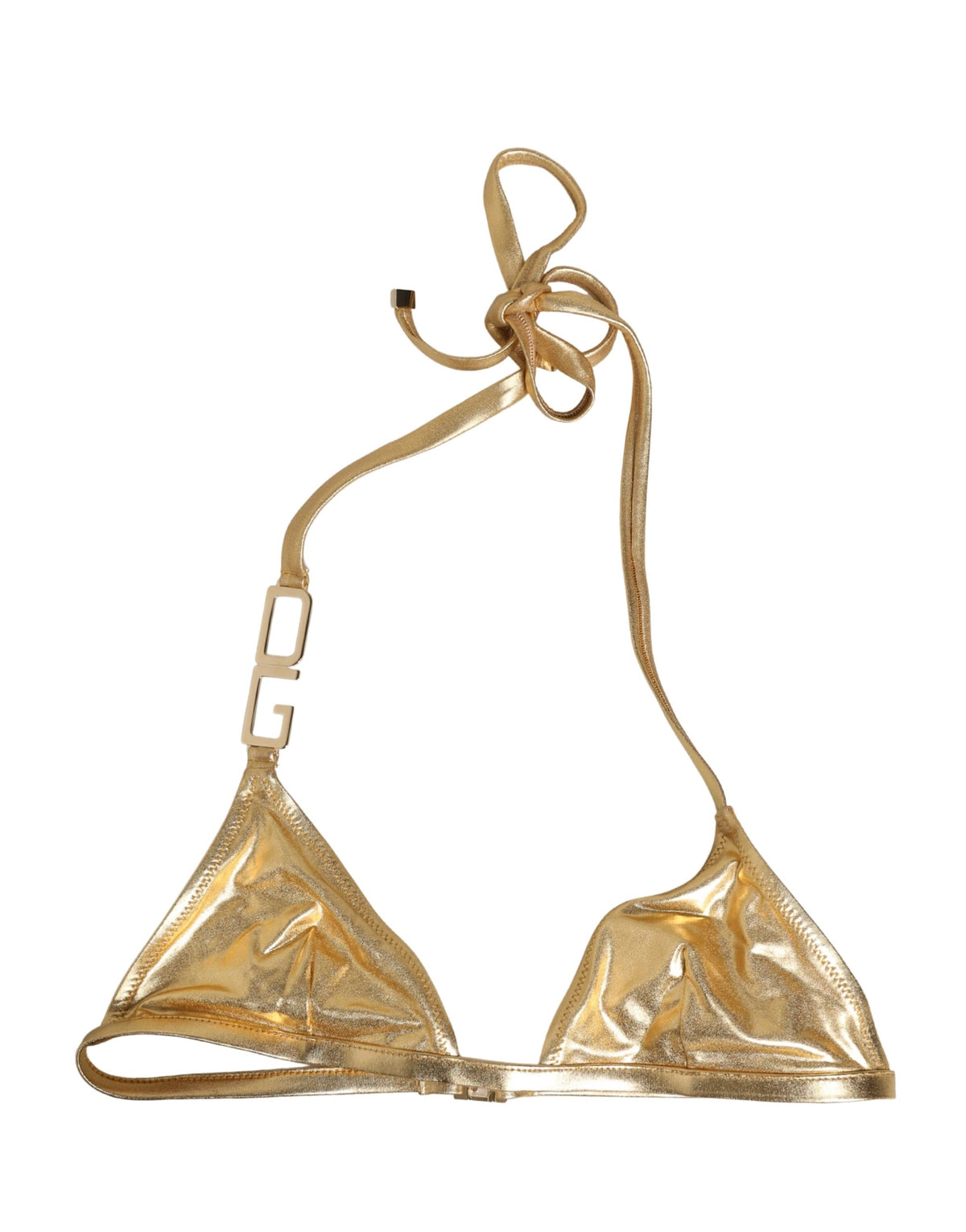 Dolce & Gabbana Gold-Tone Triangle Bikini Top with DG Logo