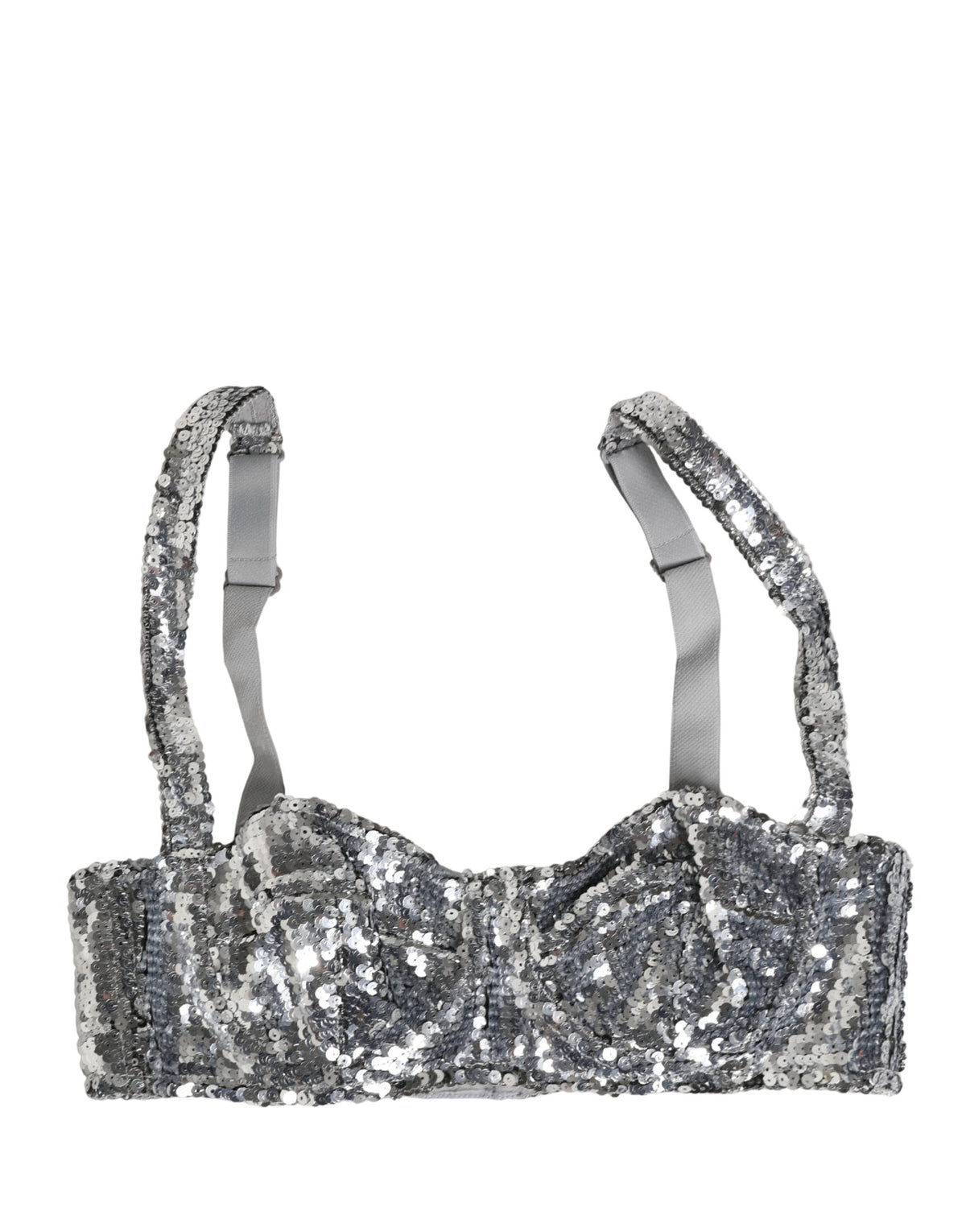 Dolce & Gabbana Silver Sequined Nylon Balconette Bra