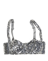 Dolce & Gabbana Silver Sequined Nylon Balconette Bra