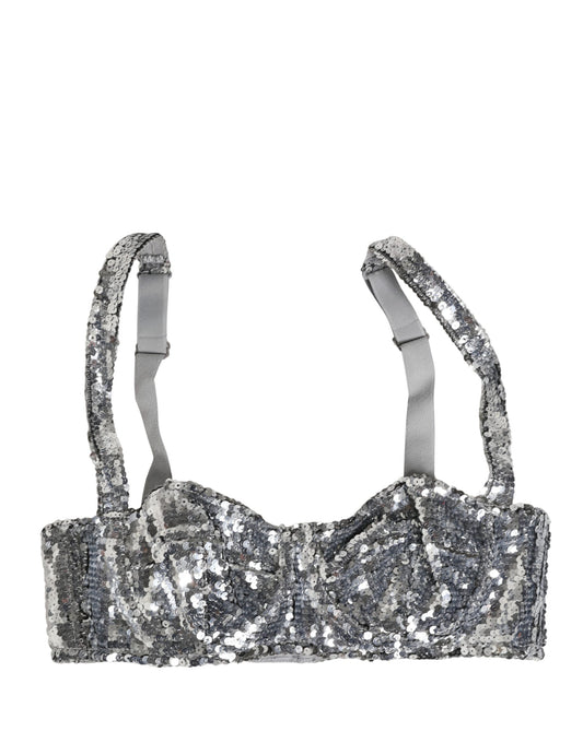 Dolce & Gabbana Silver Sequined Nylon Balconette Bra