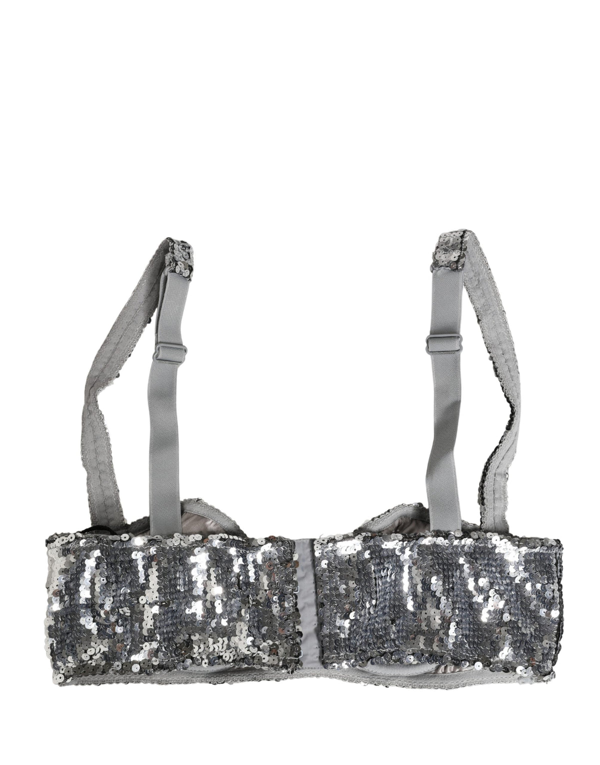 Dolce & Gabbana Silver Sequined Nylon Balconette Bra