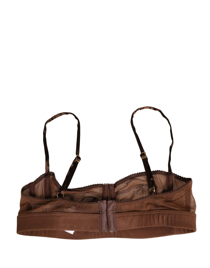 Dolce & Gabbana Brown DG Logo Nylon Mesh Balconette Bra