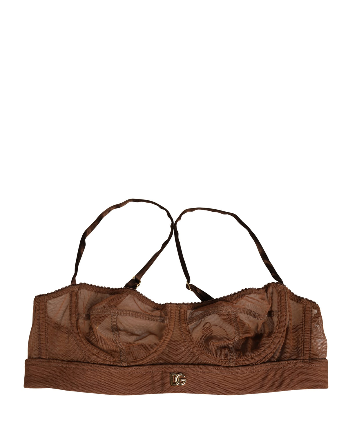 Dolce & Gabbana Brown DG Logo Nylon Mesh Balconette Bra