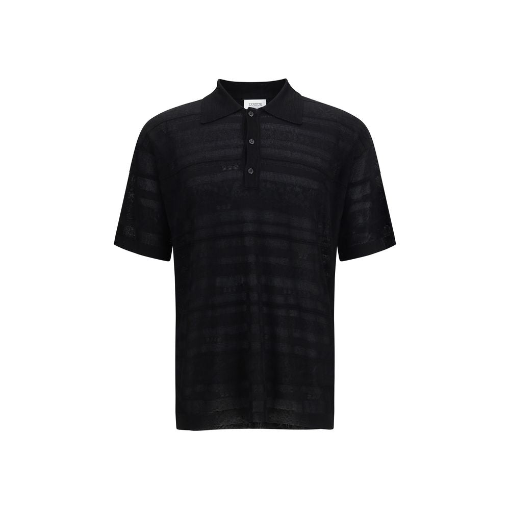 Laneus Black Cotton Polo Shirt - Lightweight Jacquard Design