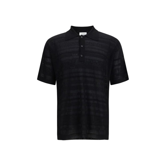 Laneus Black Cotton Polo Shirt - Lightweight Jacquard Design