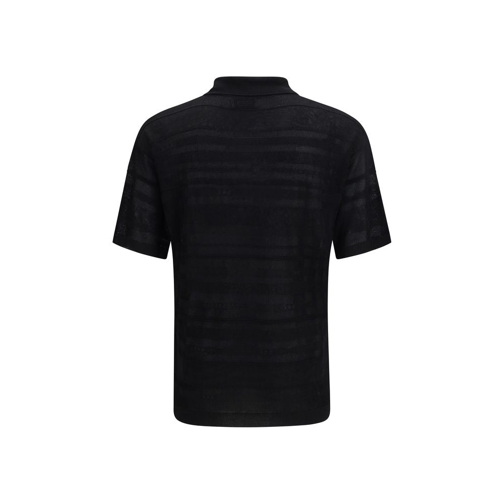 Laneus Black Cotton Polo Shirt - Lightweight Jacquard Design