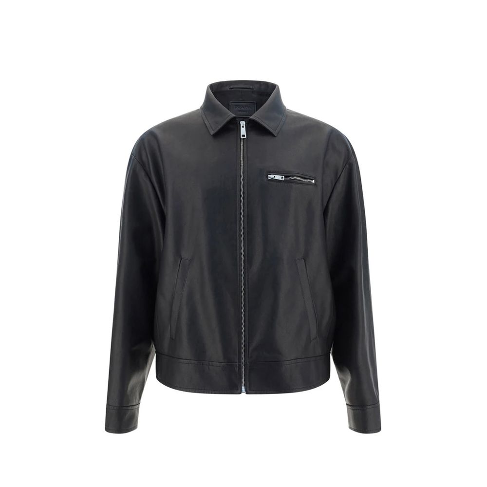 Veste en cuir noir Prada