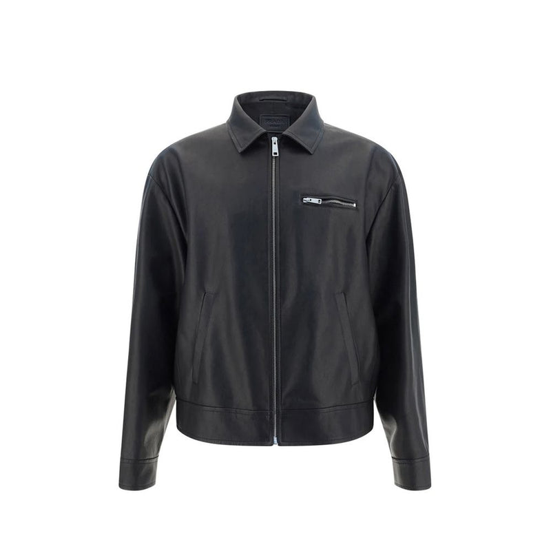 Veste en cuir noir Prada