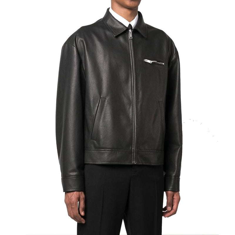 Veste en cuir noir Prada