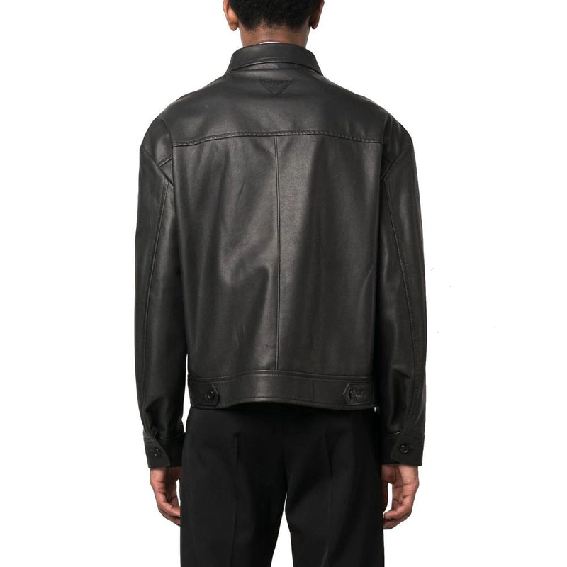 Veste en cuir noir Prada