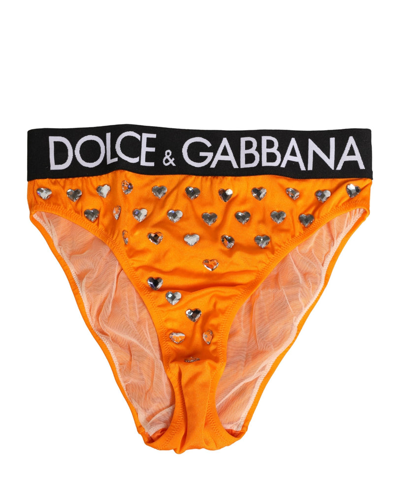Dolce & Gabbana Orange Crystal High Waist Brief Panty