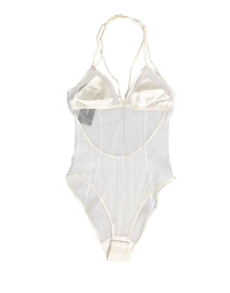 Dolce & Gabbana White Sheer Nylon Halterneck Bodysuit