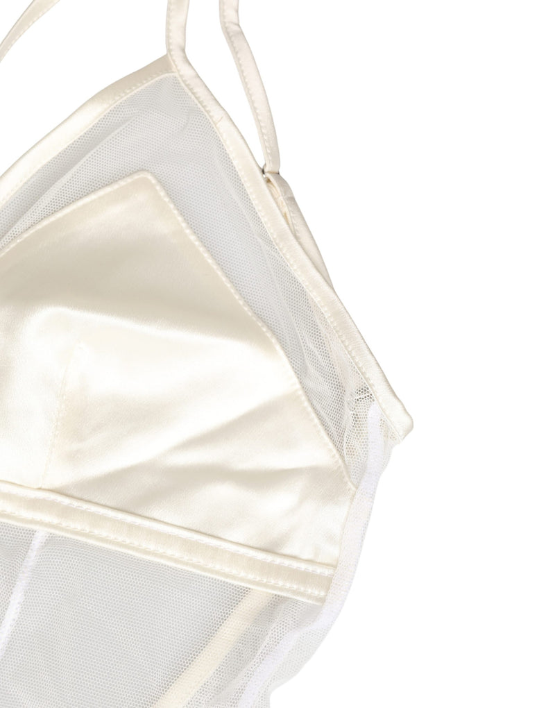 Dolce & Gabbana White Sheer Nylon Halterneck Bodysuit