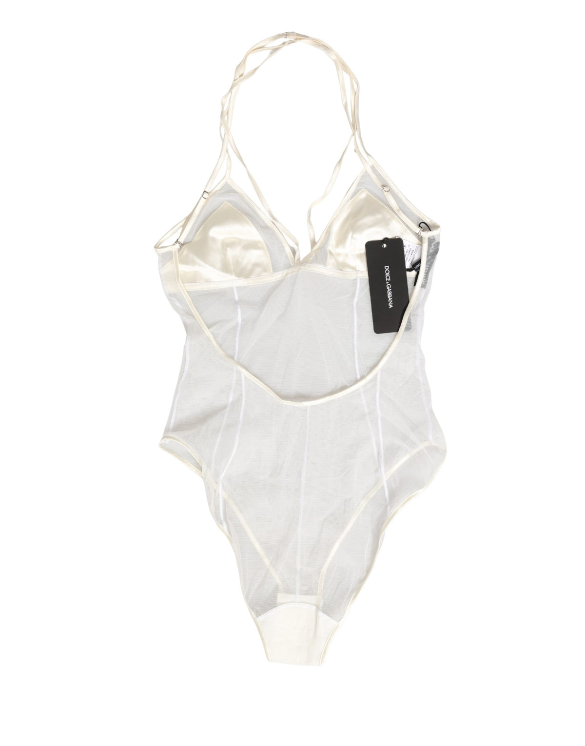 Dolce & Gabbana White Sheer Nylon Halterneck Bodysuit