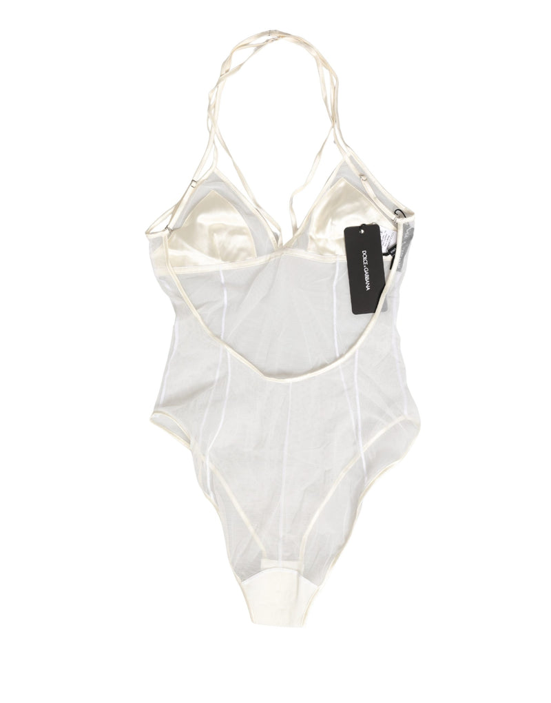 Dolce & Gabbana White Sheer Nylon Halterneck Bodysuit