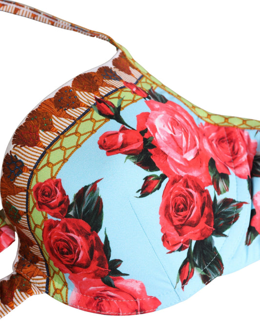 Dolce & Gabbana Multicolor Floral Print Halter Bikini Top
