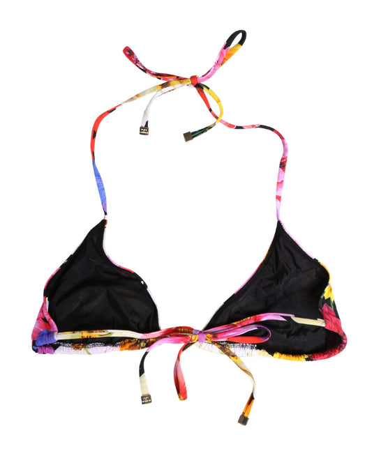 Dolce & Gabbana Black Floral Print Halter Bikini Top